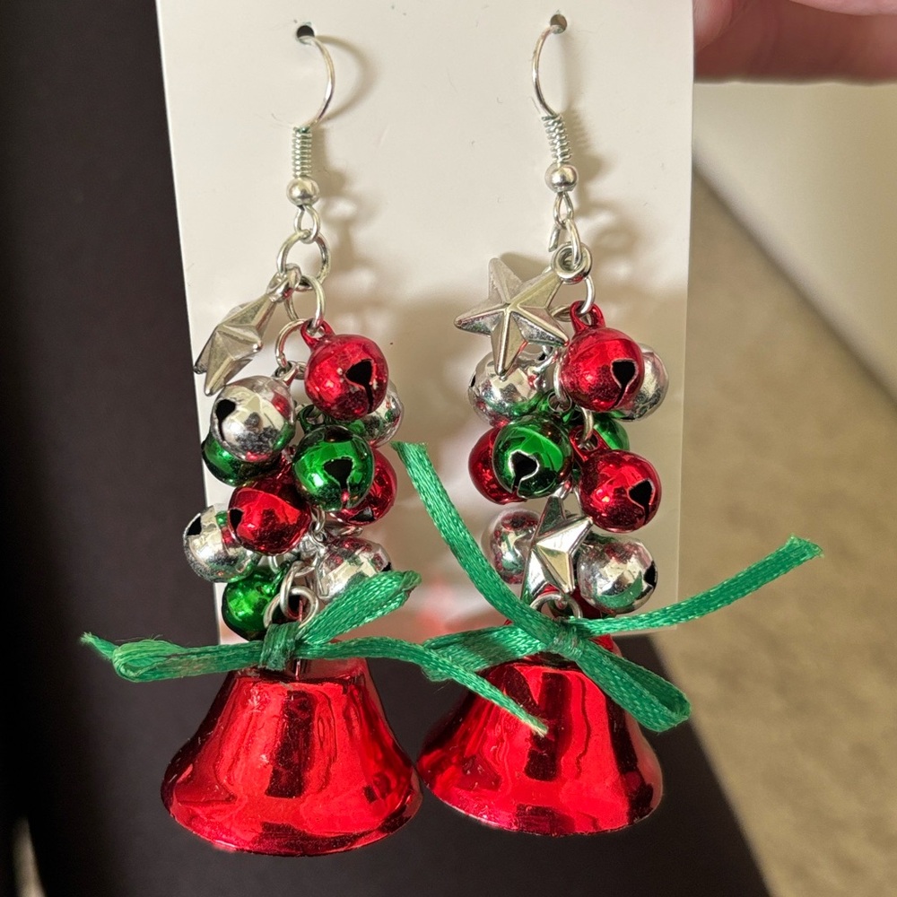 Festive Red and Green Bell Earrings